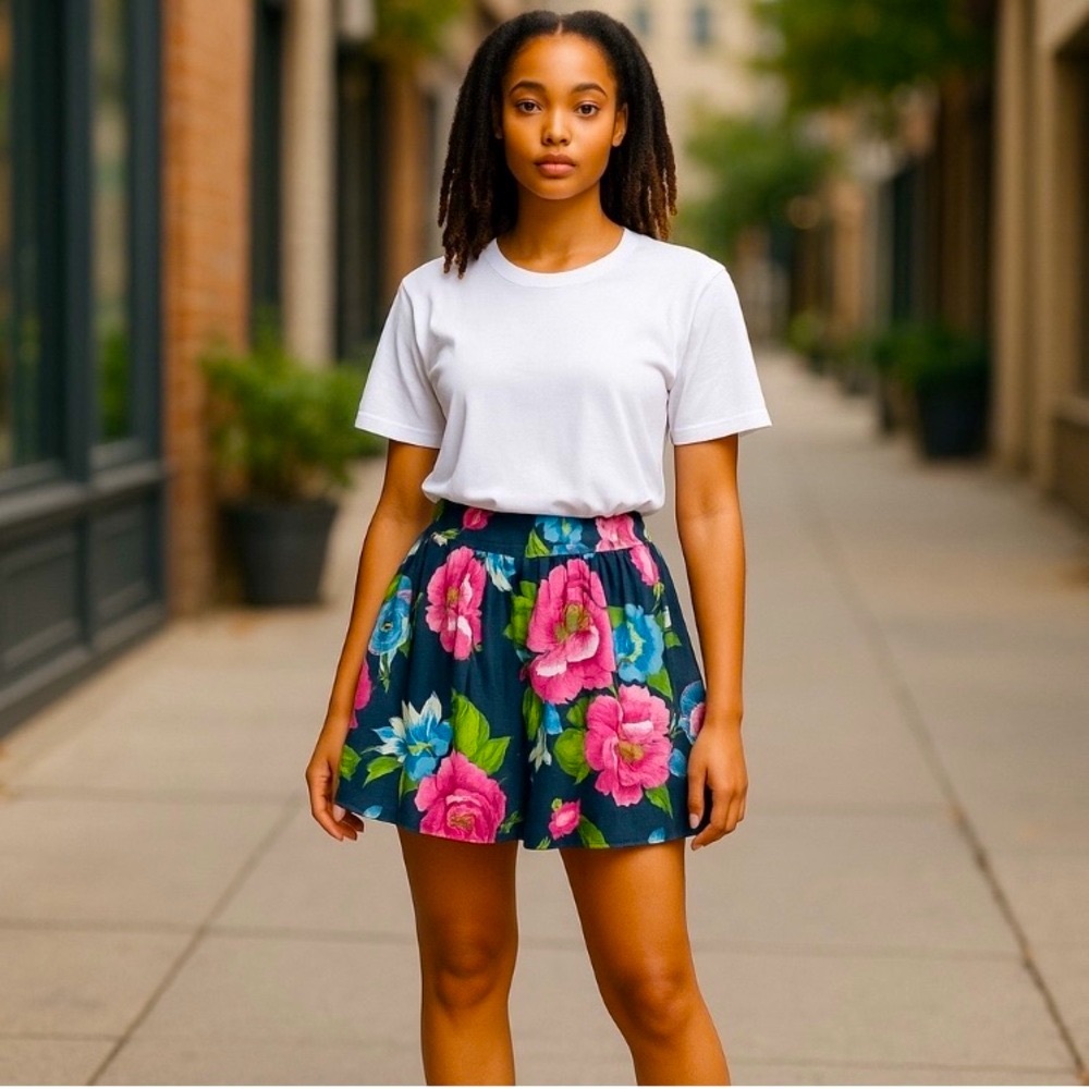 *3 for $30!* Hollister Y2K Hawaiian Mini Skater Skirt Blue Tropical Floral S - Picture 2 of 6